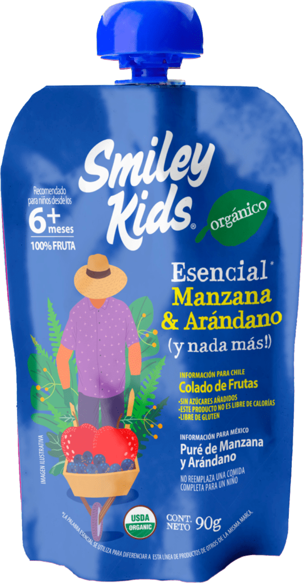 Compota orgánica esencial Smiley Kids sabor manzana arándano