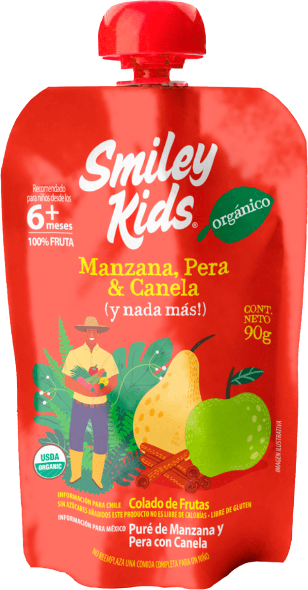 Compota orgánica esencial Smiley Kids sabor manzana, pera y canela