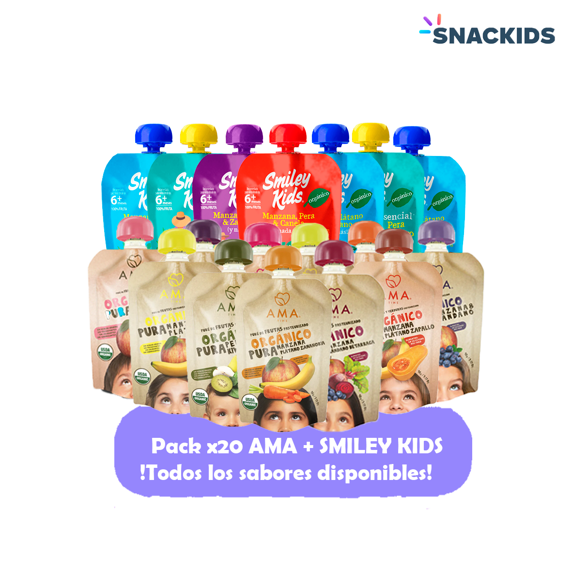 Pack x20 Puré Orgánico Variedades - AMA y Smiley Kids