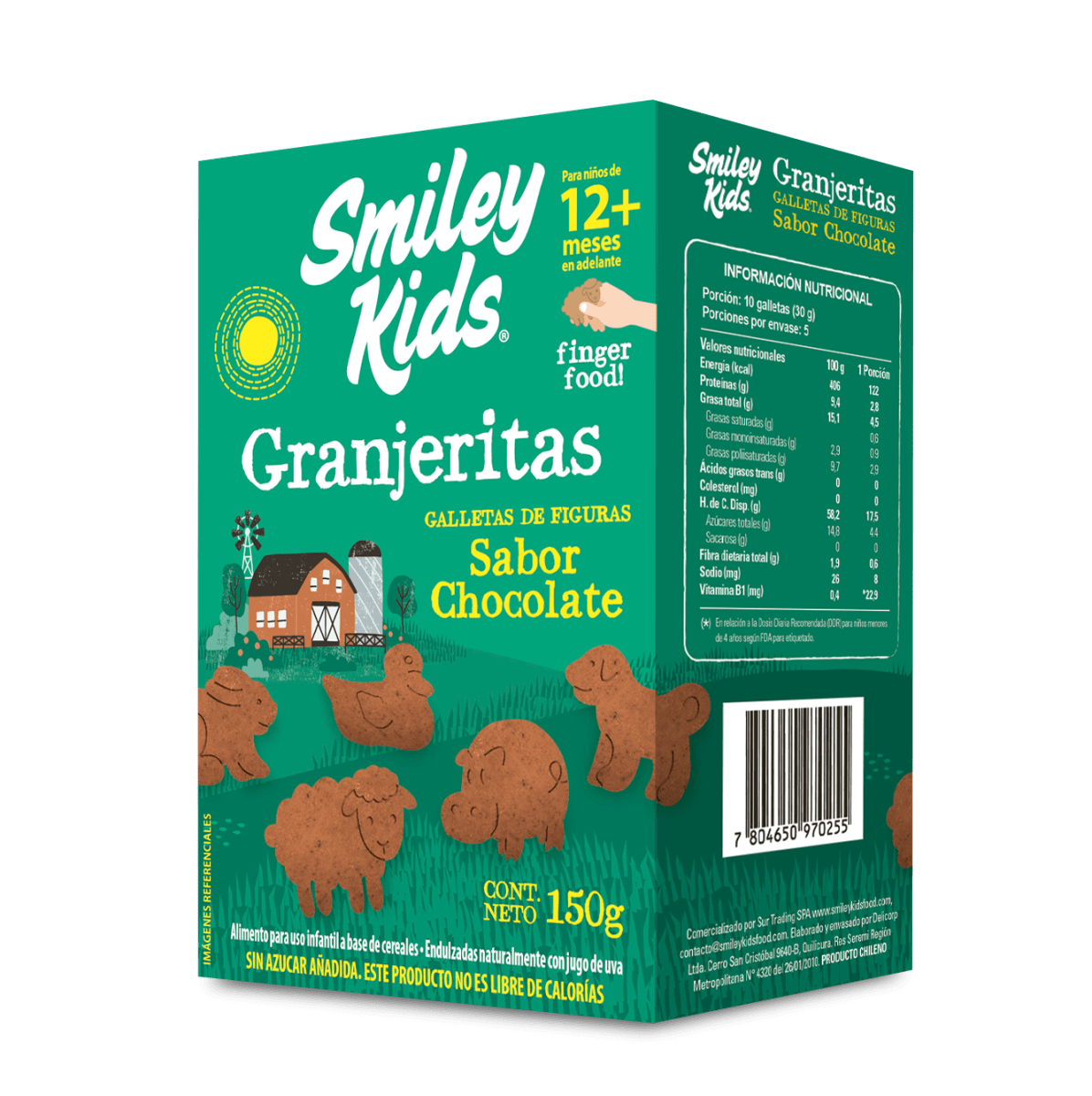 Galletas granjeritas Smiley Kids sabor chocolate sin azúcar