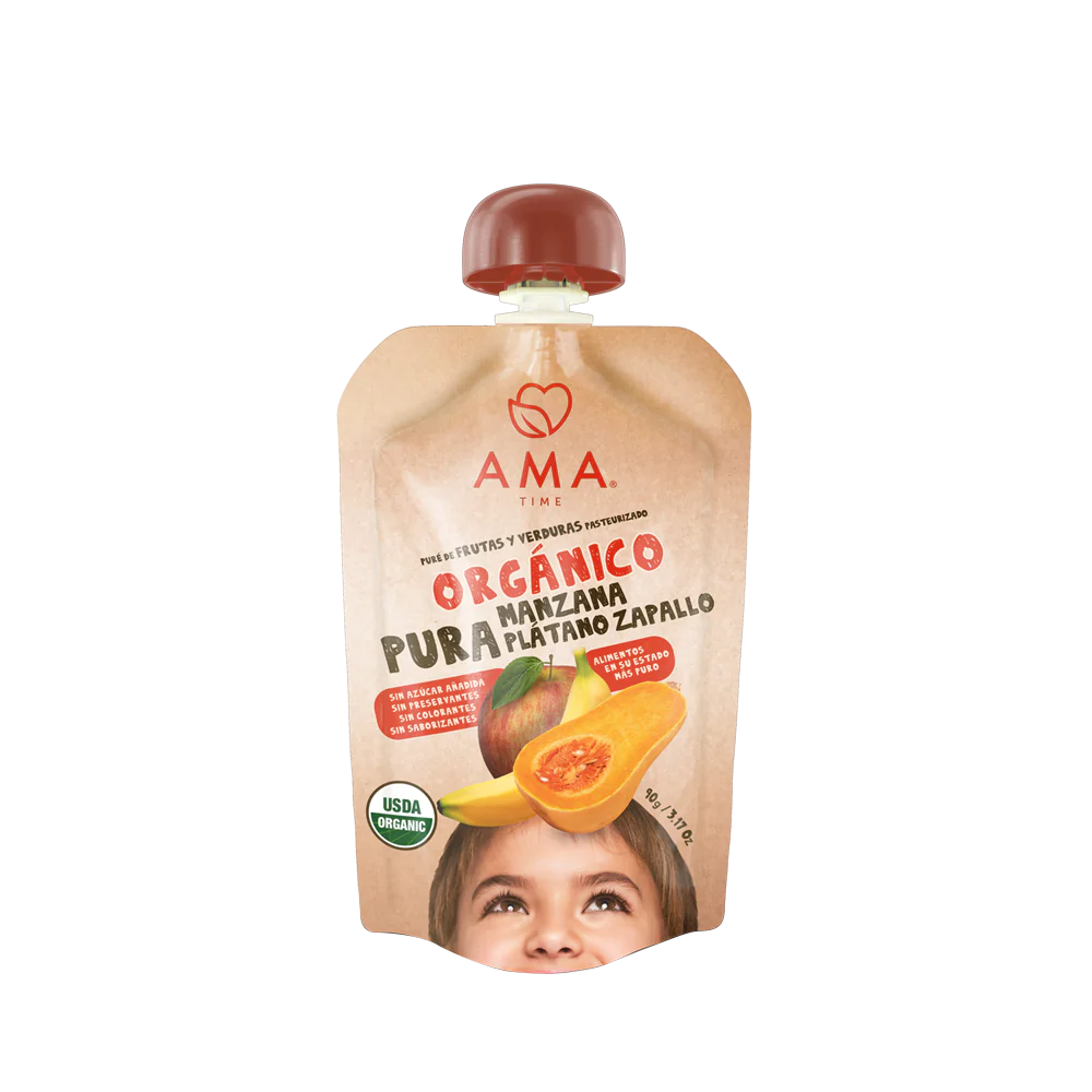Puré manzana plátano zapallo orgánico 90 grs