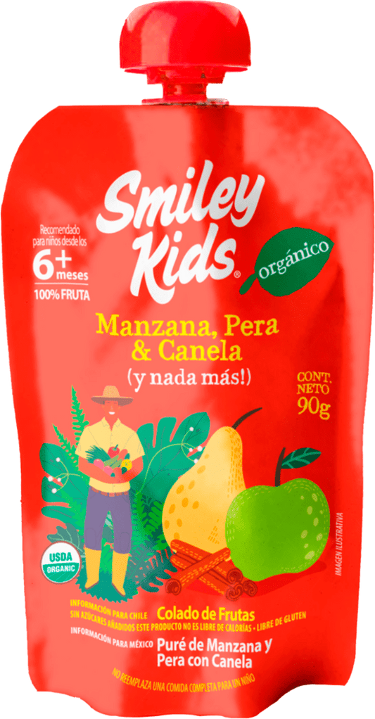Compota orgánica esencial Smiley Kids sabor manzana, pera y canela