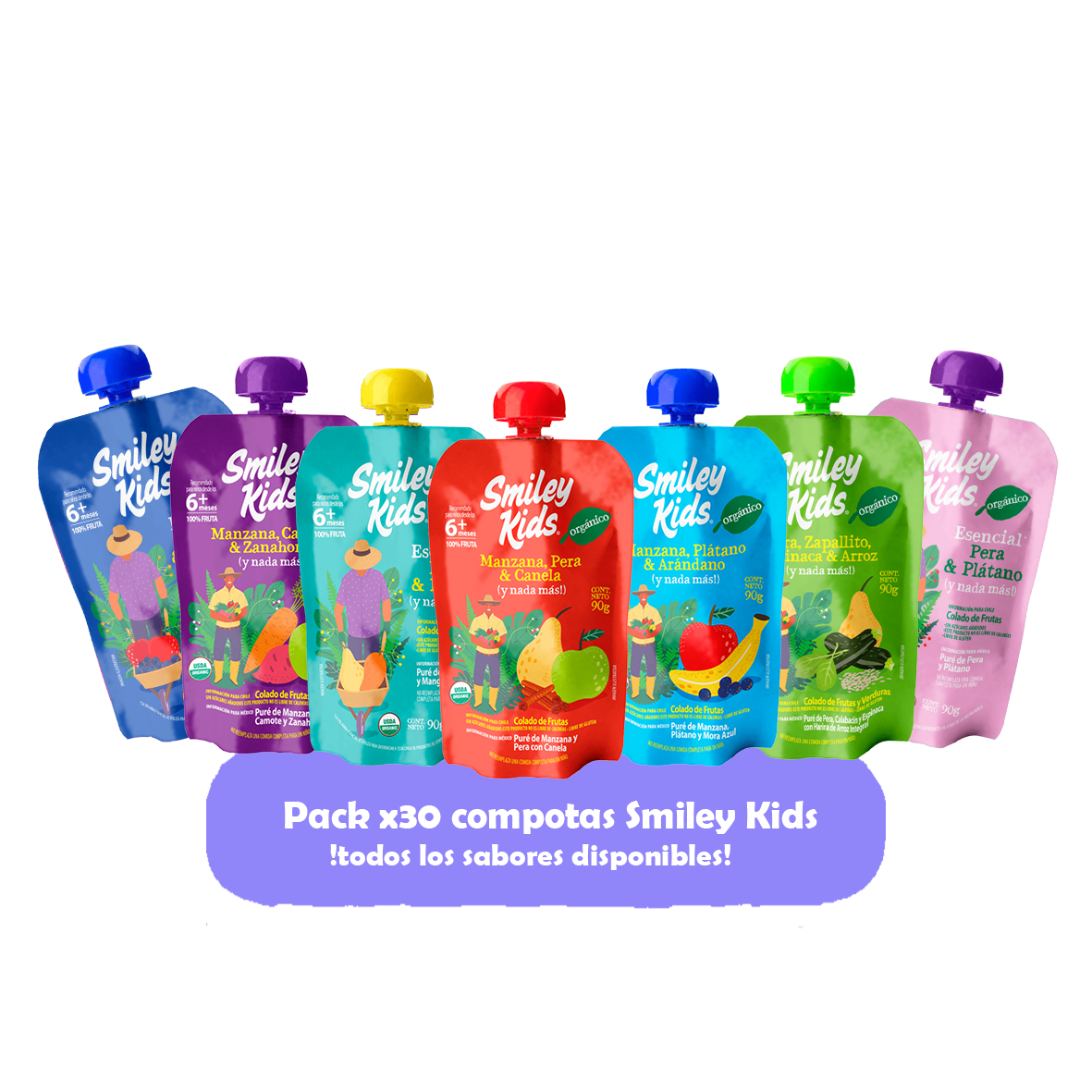 Pack x30 Puré Orgánico Variedades - Smiley Kids