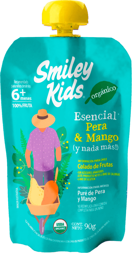 Compota orgánica esencial Smiley Kids sabor pera y mango