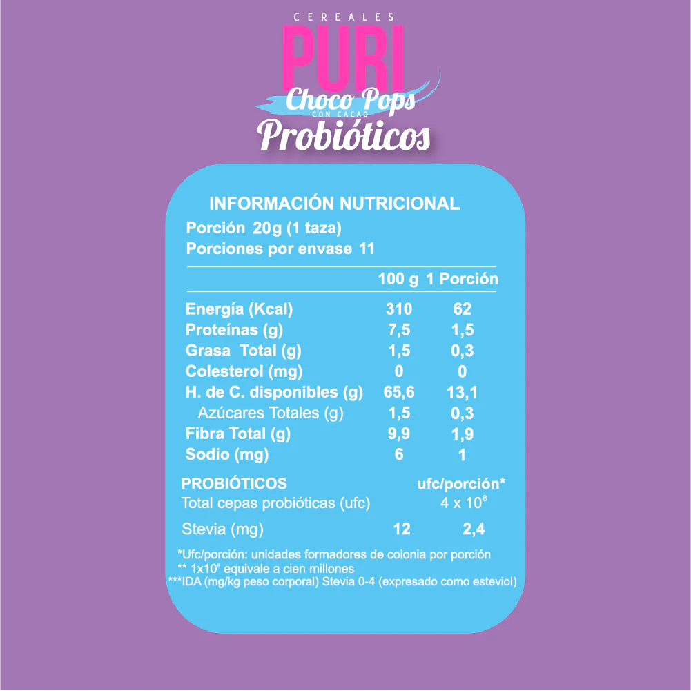 Puri Cereales Choco Pops con 400 millones de Probióticos. 220g
