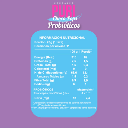 Puri Cereales Choco Pops con 400 millones de Probióticos. 220g